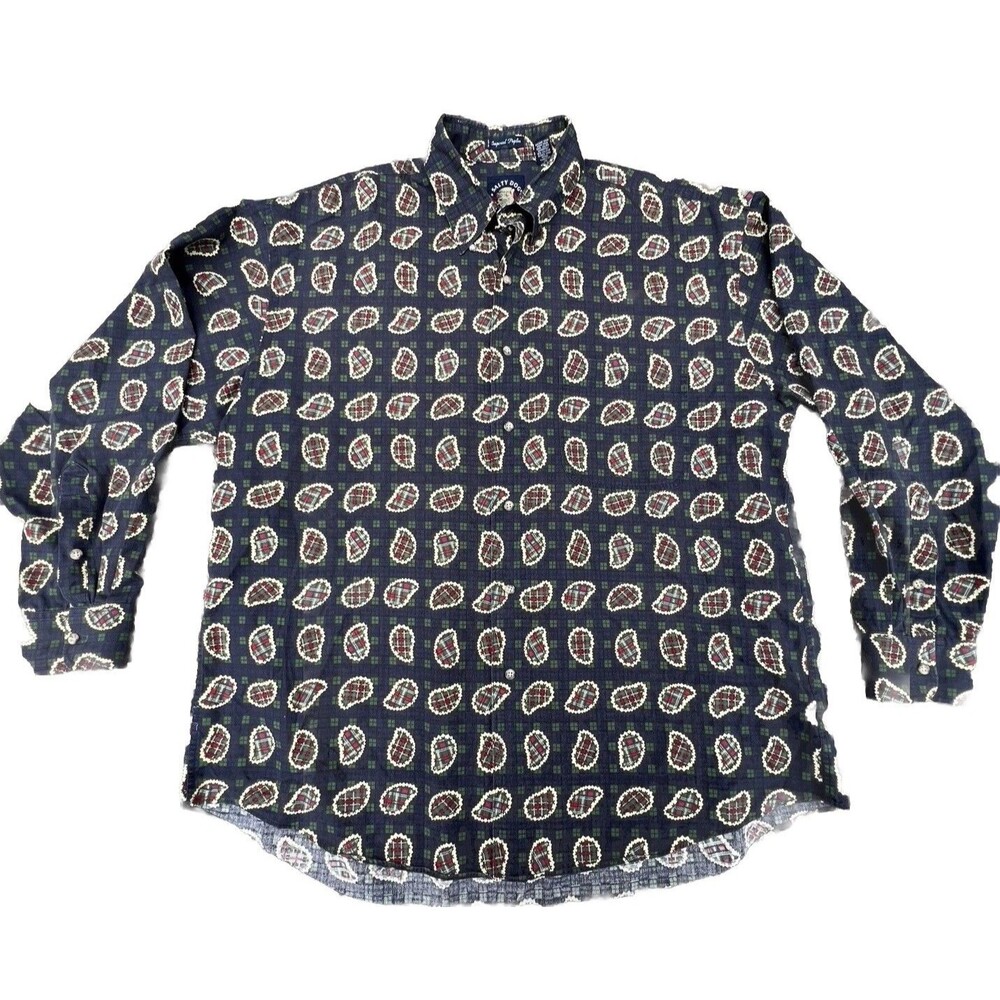 Salty Dog Gant Mens Large Long Sleeve Imperial Poplin Paisley Blue Shirt Large